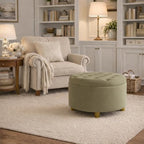 HomePop 28" Button Tufted Velvet Round Storage Ottoman - Light Sage Green Velvet - color: Light Sage Green Velvet