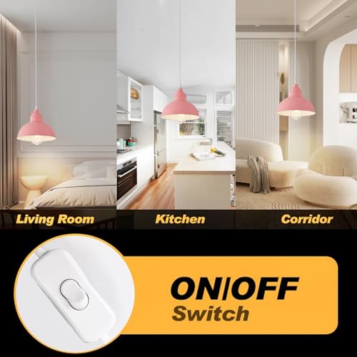 Plug in Pendant Light, 15FT Hanging Lights, On/Off Switch, Industrial Pendant Light with Plug in Cord, Metal Hanging Lamps for Living Room, Kitchen, Dining Room -Pink - color: Pink