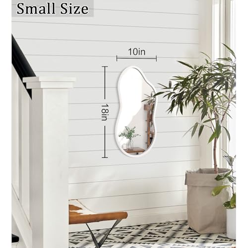 AAZZKANG Small Wall Mirror with Irregular Wood Framed Decorative White Hanging Mirrors for Bedroom Dressing Room Living Room Bathroom Entryway - color: White, size: 18"L x 10"W