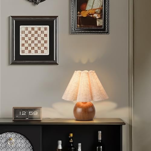 Farmhouse Cute Small Table Lamp, Wood Grain Vintage Table Lamps for Bedroom Nightstand, Cute Mini Bedside Small Table Lamps for Small Spaces with Scalloped Shade for Kitchen Counter, Bookshelf - color: Wood, size: On/Off Switch