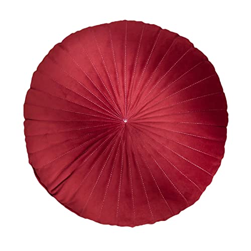 HLOVME Round Pillow Cushion for Couch Velvet Decorative Small Throw Pillow Solid Color for Living Room Bed Floor 15.7”, Wine Red - color: Z02-wine Red