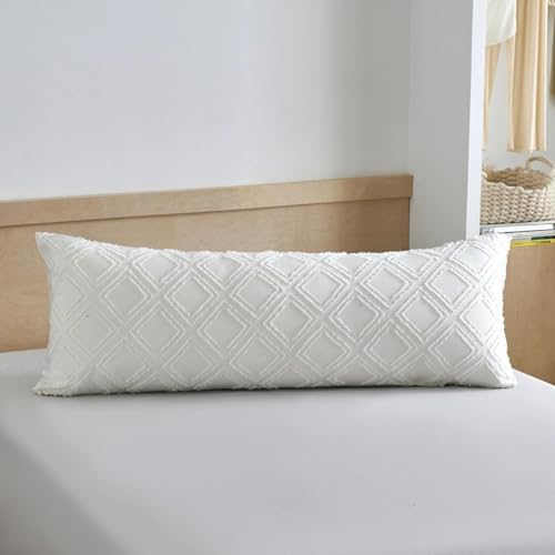 Body Pillow Shams 1 Pack, Body Size Pillowcases, Ivory, Soft Microfiber Geometric Boho Pillow Covers with Envelope Closure, 20x54 Inches (No Insert) - color: Ivory-grid, size: Body(20*54)