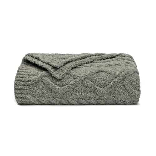 bearberry Plush Fleece Blanket Ultra Cozy & Warm Cable Knit - Machine Washable Throw for Living Room, Bedroom, Office | Lightweight Fuzzy Blanket for Adults, Kids, Pets (Grey, 50”x60”) - color: Cable Knit Grey, size: Throw(50″x60″)