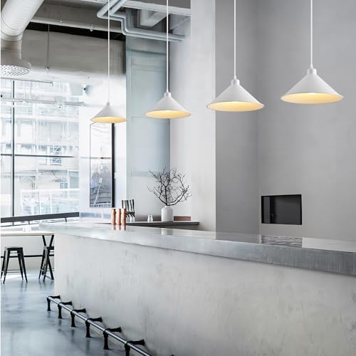 11.8IN Plug in Pendant Light 2 Pack Industrial Hanging Lamp White Vintage Pendant Lighting Fixtures with 15ft Cord On/Off Switch for Kitchen Island Dinning - color: White Plug in Pendant Light 11.8IN