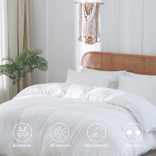 Duvet Cover Queen Size, 3PCS Boho Duvet Cover Set, Geometric Pattern Tufted Bohemian Comforter Cover Jacquard Knit Textured Bedding Set with Zipper Closure - color: White-02, size: Queen