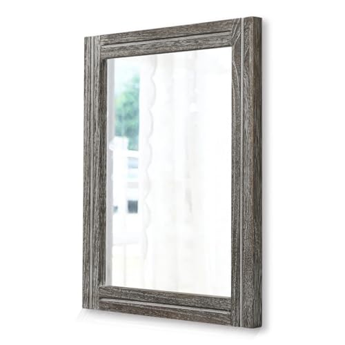 AAZZKANG Mirrors for Wall with Wooden Frame Rustic Wall Mirror Rectangular Decorative for Bedroom Bathroom Living Room Entryway Hanging - color: Dark Gray, size: 16"L x 12"W