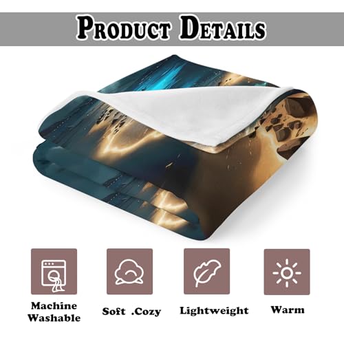 Full Moonlight Coastal Throw Blanket for Couch, Gifts for Beach Lovers, Mystical Celestial Ocean Throw Blanket for Home Bedroom Living Room Beach House Decoration, 50x60 Inches - color: Color_12