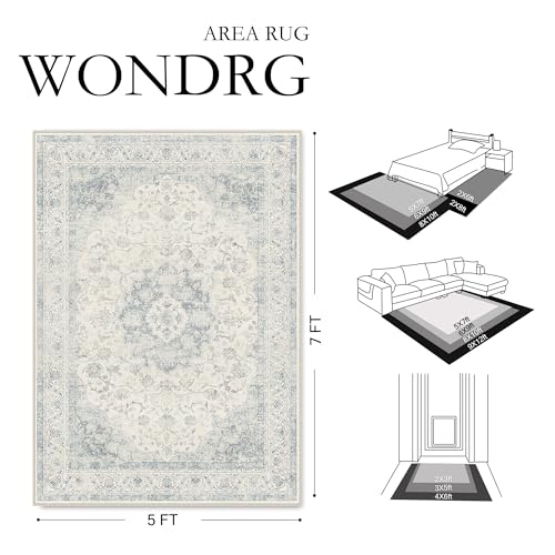 2x5 Blue Washable Vintage Area Rug for Living Room Bedroom Soft Tranditional Non Slip Runner Rug Lightweight Floral Low Pile Distressed Doormat Entrance Dinning Laundry Room Kitchen Bathroom - color: Vintage | Blue, size: 2'x5'