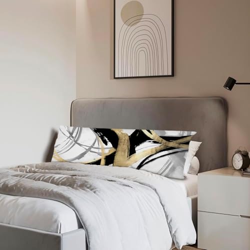 Abstract Black and Gold Striped 20x54 Body Pillow Cover, Modern Home Decor, Boho Room Decor, Black White and Gold Abstract Ink Line Long Body Pillow Pillowcase for Couch Bed - color: Black White and Gold, size: 54" x 20" (Pack of 1)