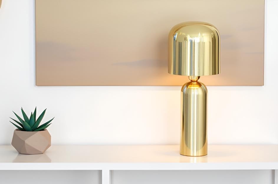 Cruiser’s Caché 15" Modern Domed Metal Table Lamp, Gold Finish. Complete with Lampshade - style: Modern Dome