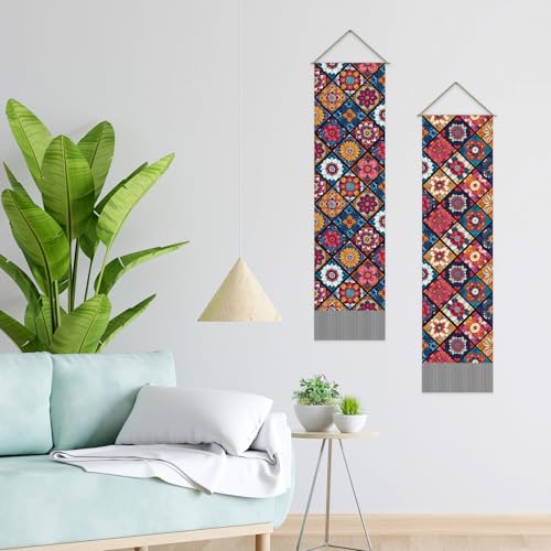 SUPERDANT Pack of 2 Boho Mandala Tapestry Wall Hanging Decor Tapestry For Bedroom Vertical Tapestries Blanket Long Narrow Wall Art with Tassel for Home Living Room Dorm Aesthetic Decoration Gifts