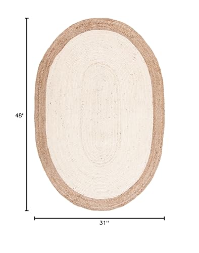 SAFAVIEH Natural Fiber Collection Area Rug - 2'6" x 4' Oval, Ivory & Natural Brown, Handmade Jute, Braided Border Design (NF801M) - color: Ivory/Natural, size: 2'6" x 4' (Oval)
