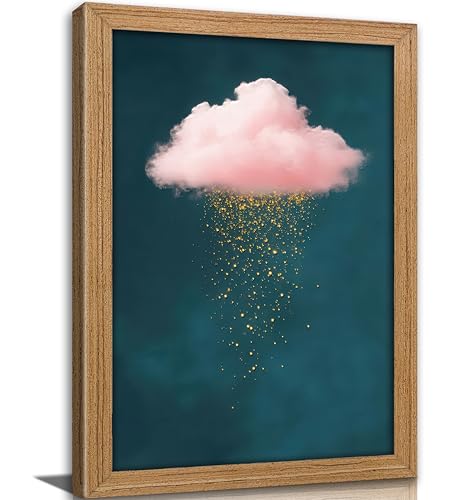 Framed 3D Textured Modern Minimalist Abstract Cloud Wall Art Golden Rain Canva Wall Deocr Pink Cloud Sky artwork picture for Living Room Bedroom Home Decor - color: Pink Cloud, size: 16"L x 12"W
