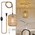 Plug in Pendant Light with 6W LED Bulb Warm Light(3000K) Dimmable Switch Cute Rattan Hanging Lamp Cord 15ft Hand Woven Plug in Chandelier Boho Hanging Lights Fixture for Bedroom Kitchen - size: 1 Light (Bulb Included)