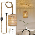 Plug in Pendant Light with 6W LED Bulb Warm Light(3000K) Dimmable Switch Cute Rattan Hanging Lamp Cord 15ft Hand Woven Plug in Chandelier Boho Hanging Lights Fixture for Bedroom Kitchen - size: 1 Light (Bulb Included)