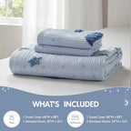 Intelligent Design Kids Cosmos Twin Size Duvet Set – Blue Star and Moon Tufted Chenille, Reversible 2-Piece Bedding with Star Pillow - color: Blue, size: Twin