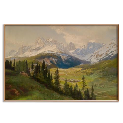 SKTBJWNYK Vintage Snow Wall Art Decor Snow Mountain Valley Scenery Canvas Art Prints Valley Scenery Artwork Countryside Prints For Bedroom Kitchen Living Room 16x24 Inch Unframed - color: Alpine Valley Landscape wall art, size: 24"L x 16"W