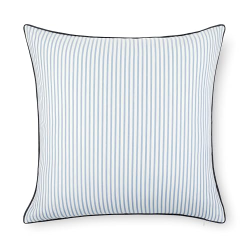 Hofdeco Premium Coastal Hampton Outdoor Performance Throw Pillow Cover Only, 22"x22" Water Repellent, UV and Fade Resistant for Backyard, Couch, Poolside, Azure Blue Indigo Woven Coastline Stripes - color: Azure Blue Indigo Coastline Stripes 22"x22"