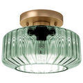 Sage Green Ribbed Glass Semi-Flush Mount Ceiling Light, 8.66" Mid-Century Modern Gold Light Fixture, E26 Base 1-Light Ceiling Lamp for Bedroom Bathroom Kitchen Hallway - color: Small, 8.66" Mint Green
