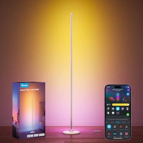 Govee RGBIC Floor Lamp Basic, 1000lm LED Corner Lamp Works with Alexa, 1000lm Modern Floor Lamp with Music Sync and 16 Million DIY Colors, Color Changing Standing Lamp for Bedroom Living Room - color: Champagne