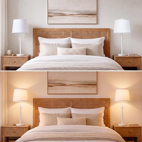 JUNNAI White Table Lamps Set of 2, 22" to 30" Adjustable Height Bedside Lamps for Living Room 3 Color Temperatures Tall Nightstand Modern Lamp for Bedroom Office End Table (Bulbs Included) - color: White Set of 2