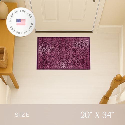 Maples Rugs Pelham Vintage Medallion Area Rugs - Made in USA - Washable, Non-Slip, Low Profile Indoor Rug for Entryway, Foyer, Kitchen, and Bathroom, 1'8 x 2'10, Wineberry - color: Wineberry, size: 1'8" x 2'10" (Rectangular)