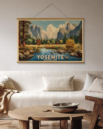 VIYYIEA Extra Large Size Canvas Wall Art, 36x54 Inch Yosemite National Park Vintage Landscape Hanging Scroll for Living Room, Bedroom, or Office Decor - color: Yosemite National Park