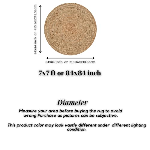 Hand Woven Jute Area Rug - 7' Round - Rustic Beige Reversible Farmhouse Rugs for Living Room, Bedroom, Kitchen - Vintage Natural Braided Entry Floor Décor Circle Boho Round Rugs 7ft - color: Natural 1, size: 7' (Round)
