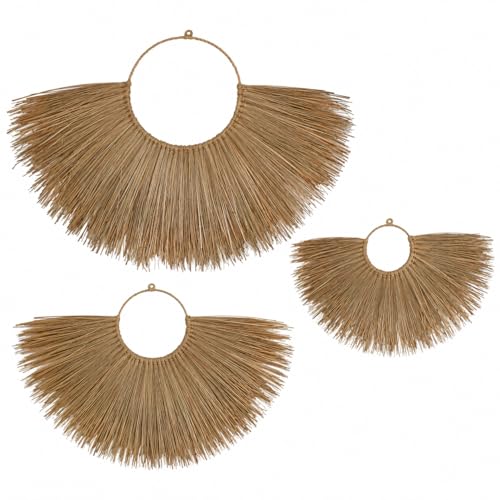 PEMAR Set of 3 Woven Seagrass Fan Wall Decor - Large Boho Raffia Jute Wall Hanging Hanging Decor for Living Room Bedroom, Handmade Rustic African Fan Wooden Wall Art, Unique Housewarming Gift (XL: 35.4" D, L: 27.6" D, M: 19.7" D)