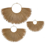 PEMAR Set of 3 Woven Seagrass Fan Wall Decor - Large Boho Raffia Jute Wall Hanging Hanging Decor for Living Room Bedroom, Handmade Rustic African Fan Wooden Wall Art, Unique Housewarming Gift (XL: 35.4" D, L: 27.6" D, M: 19.7" D)