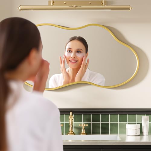 20”x 36” Gold Irregular Wall Mirror, Bathroom Asymmetrical Mirror, Metal Framed, Tempered Glass, Decorative Mirrors for Bathroom Bedroom Living Room Entryway (Horizontal/Vertical) - color: Gold, size: 36"L x 20"W