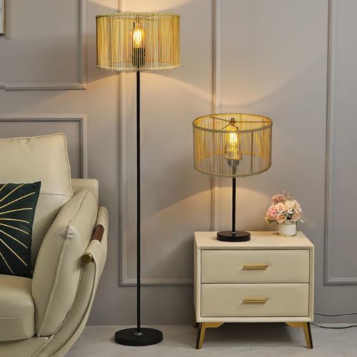 Drum Table shades Woven Bamboo Lamp Shade 2Set Lampshades DIY Natural Boho Hand Crafted - color: Natural/light brown