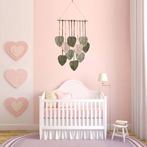 LB Macrame Wall Hanging Decor, Boho Chic Feather Wall Decor Macrame Photo Wall Hanging Handmade Yarn Woven Wall Art Green Leaf Tapestry for Bedroom Living Room Nursery Office Backdrop, 16x35 Inch - color: Green