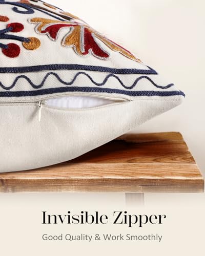 Embroidered Throw Pillow Cover - 18x18 Decorative Pillow Cover with Zipper Aesthetic Cute Design Boho Spring Summer Throw Pillowcase for Living Room Couch Sofa Bed, Fall Flower - color: Fall Flower, size: 18" x 18" (Pack of 1)