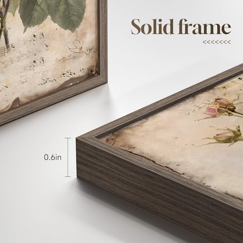 Framed Vintage Floral Wall Art, Set of 6 Boho Pink Rose Flower Canvas Painting Prints Artwork for Rustic Farmhouse, Retro Botanical Pictures for Bedroom Living Room Office Home Decor, 11x14 - color: Rose - Walnut Framed, size: 11" W x 14" H x 6Pcs