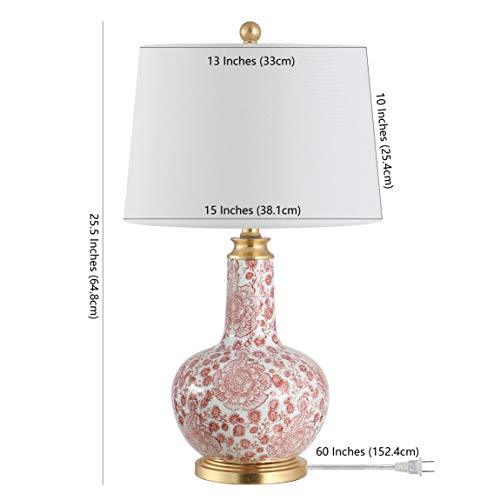 Safavieh Lighting Collection Leia Red Floral Chinoiserie Ceramic 26-inch Bedroom Living Room Home Office Desk Nightstand Table Lamp (LED Bulb Included) - color: Red