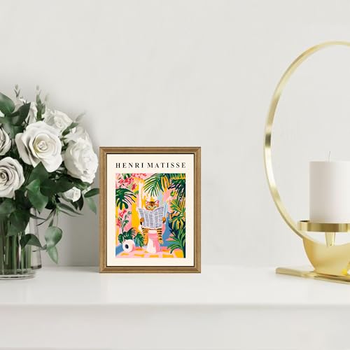 ICHZUMW Funny Tabby Cat Bathroom Wall Art, Framed Colorful Matisse Canvas Print Painting Artwork, Quirky Animal Reading Picture, Girly Pink Dopamine Wall Decor, Restroom Powder Room Bedroom, 8x10in - color: Matisse Reader, size: 10"L x 8"W