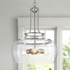 WUZUPS Chandelier Rustic Farmhouse Industrial Round Ceiling Pendant LED Light Fixture Clear Seeded Glass Shade for Dining Room Kitchen Island Foyer Entryway, H 20.9" x W 15.9", Brushed Nickel - color: Pendant Light, Brushed Nickel, 3-Light, size: H 20.9"