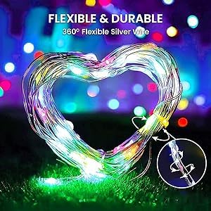 QITONG Multicolor Solar Fairy Lights, 2 Pack Each 66ft 200 LED String Lights Outdoor, Silver Wire Solar Christmas Lights with 8 Modes - color: Multicolor