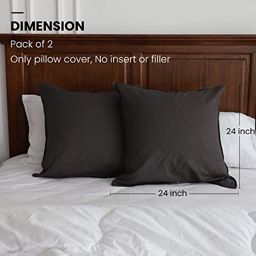 Simple&Opulence Linen Euro Shams Basic Style Solid Color 24x24 Inch Pack of 2 Flax Cotton Blend Decor Throw Pillow Covers Soft Breathable Farmhouse Pillow Shams - Dark Grey - color: Dark Grey, size: 24"×24"
