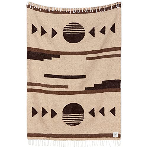 Tan Mexican Blanket by Laguna Beach Textile Co - Beach, Yoga, Camping, or Decorative Throw Blanket - Traditional Handmade Serape - Wheat Sol - color: Wheat