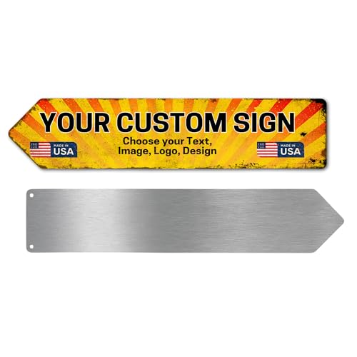 Custom Left Arrow Metal Sign by DC - Personalized Directional Sign with Your Photo, Text or Logo | Rust-Free Metal Display for Indoor & Outdoor Use | Weatherproof Arrow | Made in USA | Multiple Size - color: Metal Arrow Sign - Left Custom