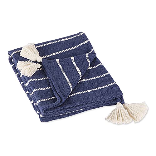 DII Striped Throw Collection Cotton Slub, Hand-Tied Tassels, 50x70, French Blue & Off-White - color: French Blue & Off-white, size: 50x70''
