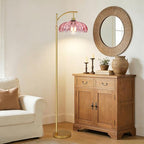QIYIZM Pink Floor Lamp for Living Room,Bedroom,Gold Dimmable Standing Lamp with Remote,Mid Century Modern Brass Tall Lamp Boho Floor Lamps Arc Stained Glass Flower Floor Light Lamp Girls kids Bohemian - size: 22-Floor Lamp