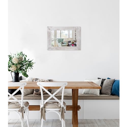 Mirrors for Wall Rustic Wooden Frame Rectangle Mirror Vintage Hanging Mirror for Bedroom Bathroom Living Room Farmhouse Wall Decor White Small 16" x 12 " - color: Rustic White, size: 16"L x 12"W
