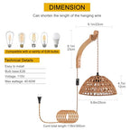 Plug in Wall Sconce,Farmhouse Wicker Wall Lamp Plug in,Hand Woven Rattan Wall Light Farmhouse Rustic Boho Sconces Wall Lighting for Living Room Bedroom - color: 9.8IN Rattan Lampshade, size: 1 PACK