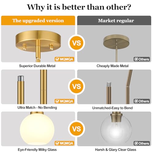 1 Pack Gold Globe Pendant Lights, Mid Century Gold Pendant Light Fixtures, Globe Pendant Lights Kitchen Island with Milk Glass Shade Adjustable Hanging Fixture for Dining Room (Bulbs not Included) - color: Brushed Gold + Clear Glass 1 Pack
