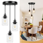 Licperron 3-Light Pendant Light Fixtures, Black Pendant Lights Kitchen Island, Adjustable Pendant Lighting with Clear Glass Shade, Modern Hanging Light Fixtures for Dining Room, Hallway, Living Room - size: 3-Lights