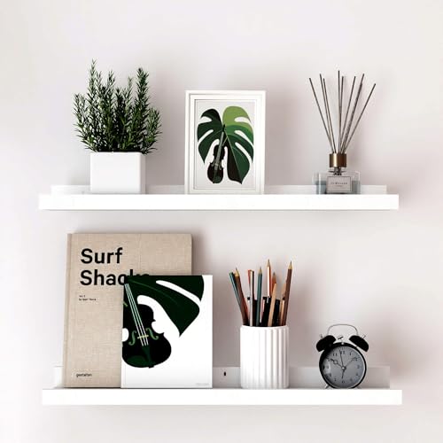 White Floating Shelves for Wall Decor, Long Wall Mounted Storage Shelf for Bedroom, Living Room, Bathroom, Kitchen, Nursery, Display Picture Ledge Shelf with Lip Set of 2-24 Inches, White - color: White, size: 23.6in