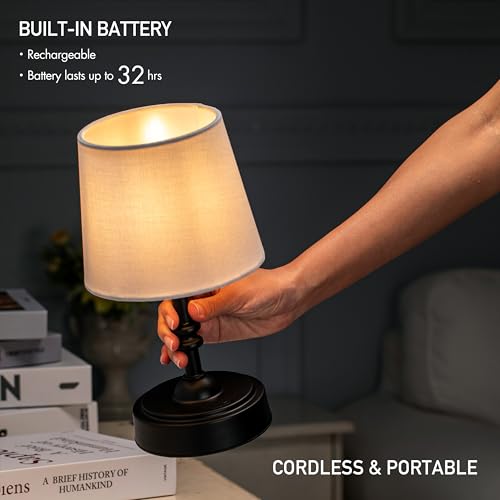 O’Bright Seraph mini – Cordless LED Table Lamp with Dimmer, Built-in Rechargeable Battery, 3-Level Brightness, Patio Table Lamp, Bedside Night Lamp, Ambient Light for Restaurant, Black - color: Black